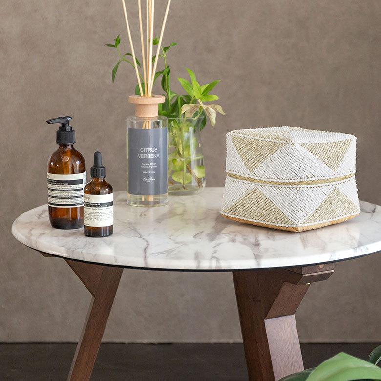 小物入れ 蓋つき ビーズ製 バスケット 収納 ダイヤ柄 アジアン雑貨 Mサイズ アクセサリーボックス ソカシ フタ付きケース ホワイト おしゃれ 13535-m | ブランド登録なし | 07