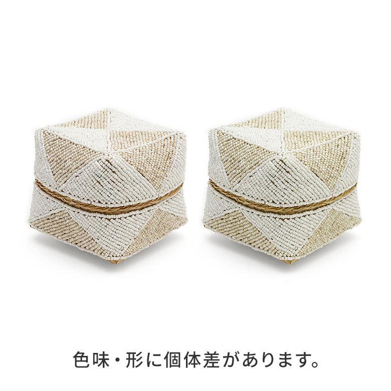 小物入れ 蓋つき ビーズ製 バスケット Sサイズ 収納 ダイヤ柄 アジアン雑貨 アクセサリーボックス ソカシ フタ付きケース ホワイト おしゃれ 13535-s | ブランド登録なし | 16