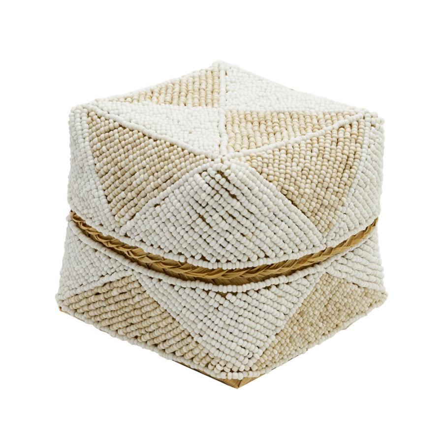 小物入れ 蓋つき ビーズ製 バスケット Sサイズ 収納 ダイヤ柄 アジアン雑貨 アクセサリーボックス ソカシ フタ付きケース ホワイト おしゃれ 13535-s | ブランド登録なし | 19