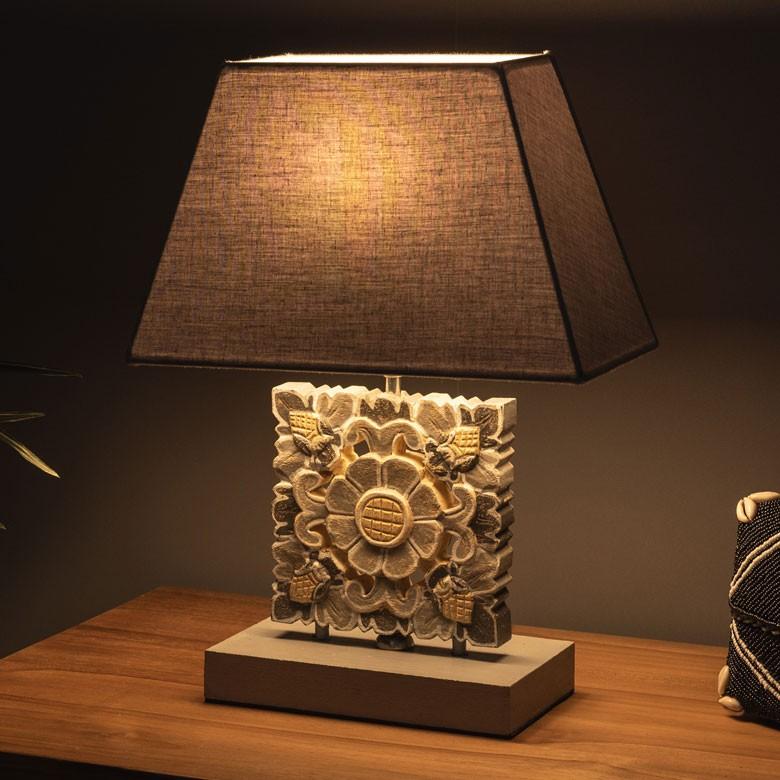 テーブルランプ デスクライト スタンドライト グレイッシュロータス 木彫り 花モチーフ コットンシェード 照明 電気スタンド アジアン雑貨 バリ Elements 通販 Yahoo ショッピング
