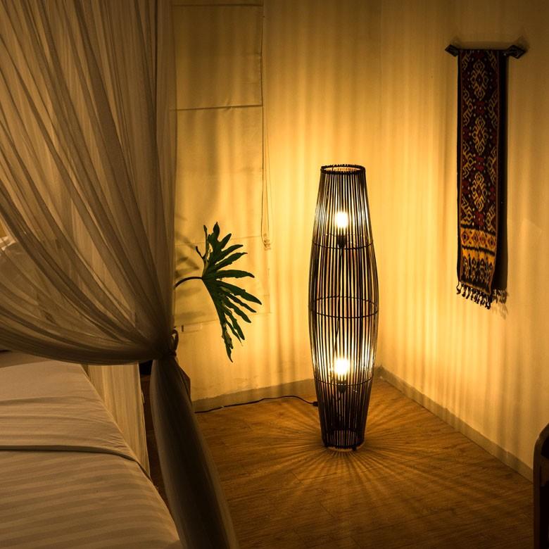 フロアライト 照明 スタンド 竹製 バンブー 高さ約120cm アジアン バリ雑貨 間接照明 おしゃれ ランプ コクーンタイプ 13566