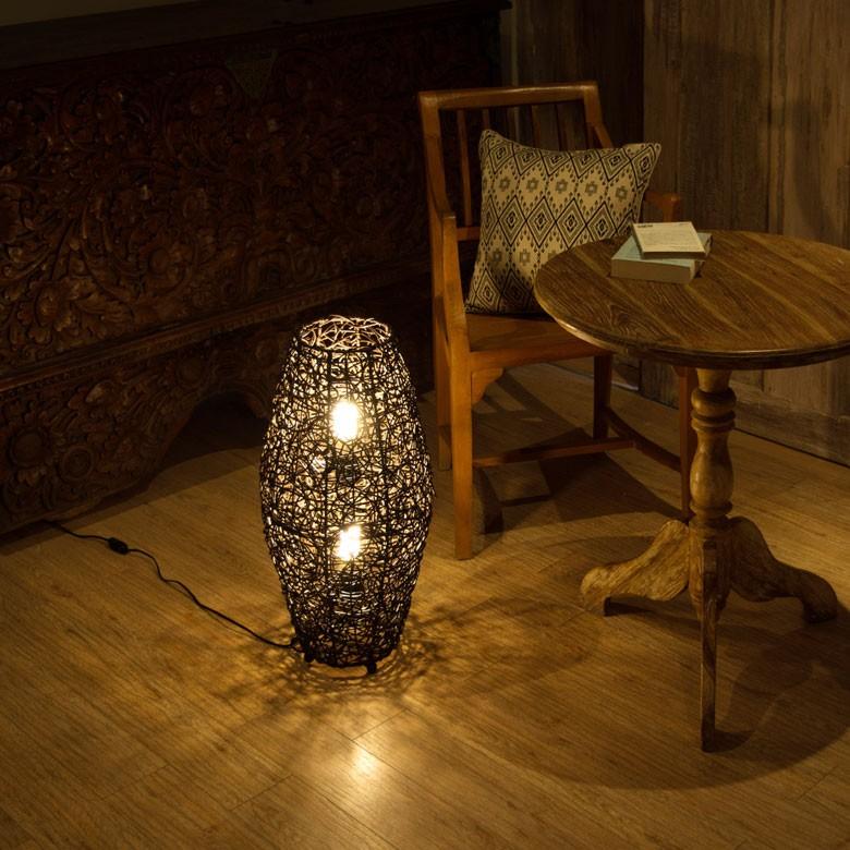 フロアライト 照明 スタンド ラタン製 籐 高さ約60cm アジアン バリ雑貨 間接照明 おしゃれ ランプ コクーンタイプ 13575 | ブランド登録なし | 13