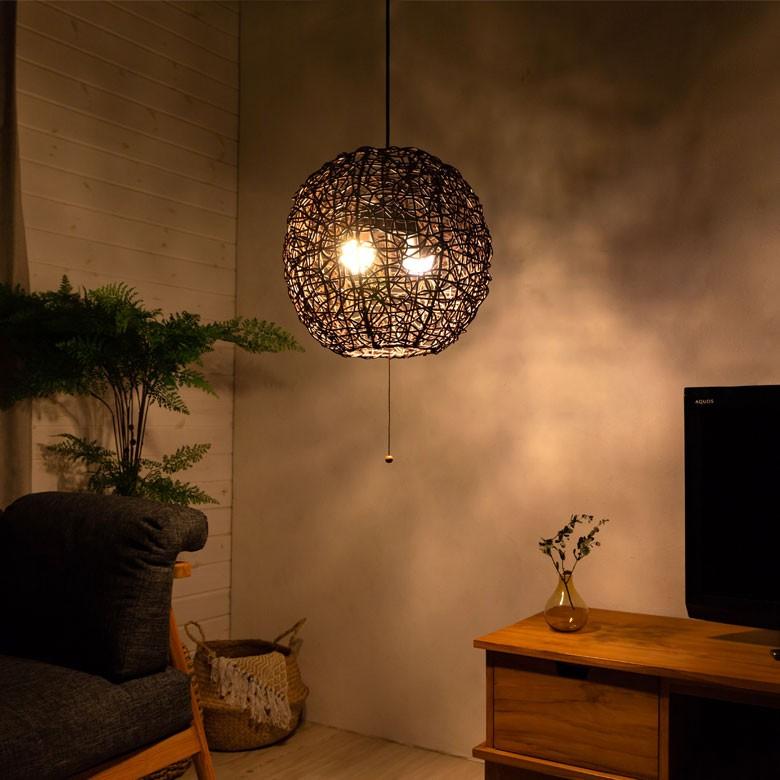 ペンダントライト 照明 吊り下げ ラタン製 籐 直径約40cm アジアン バリ雑貨 天井照明 おしゃれ ランプ ボールタイプ 13576 | ブランド登録なし | 02