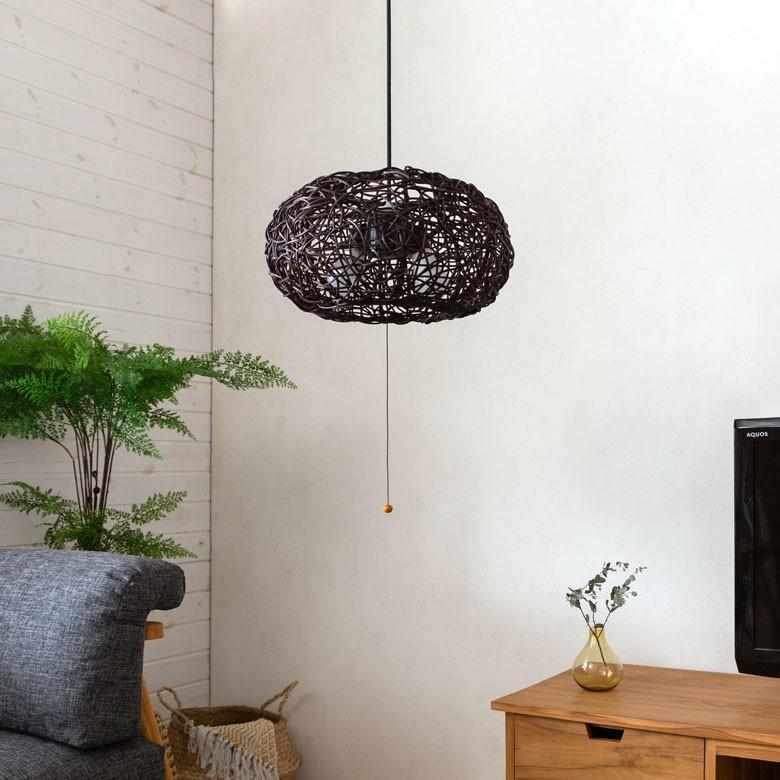 ペンダントライト 照明 吊り下げ ラタン製 籐 直径約40cm アジアン バリ雑貨 天井照明 おしゃれ ランプ オーバルタイプ 13578 | ブランド登録なし | 03