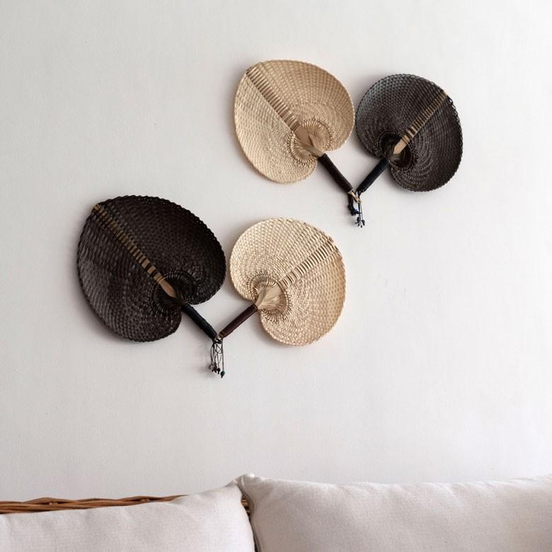 うちわ ロンタル椰子製 ハンドメイド ビーズ付き アジアン アイボリー ブラウン 南国 リゾート バリ雑貨 1358 | ブランド登録なし | 14