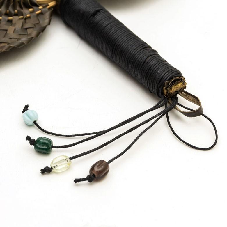 うちわ ロンタル椰子製 ハンドメイド ビーズ付き アジアン アイボリー ブラウン 南国 リゾート バリ雑貨 1358 | ブランド登録なし | 15