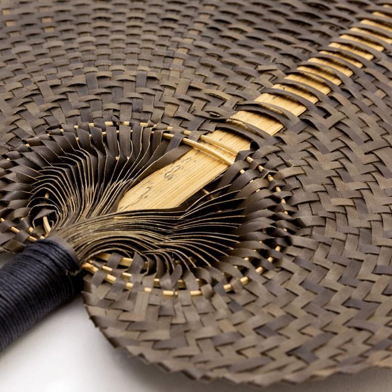 うちわ ロンタル椰子製 ハンドメイド ビーズ付き アジアン アイボリー ブラウン 南国 リゾート バリ雑貨 1358 | ブランド登録なし | 04