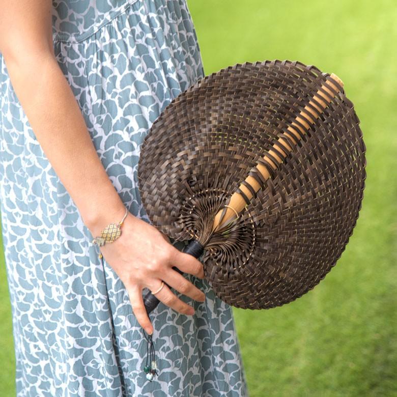 うちわ ロンタル椰子製 ハンドメイド ビーズ付き アジアン アイボリー ブラウン 南国 リゾート バリ雑貨 1358 | ブランド登録なし | 10