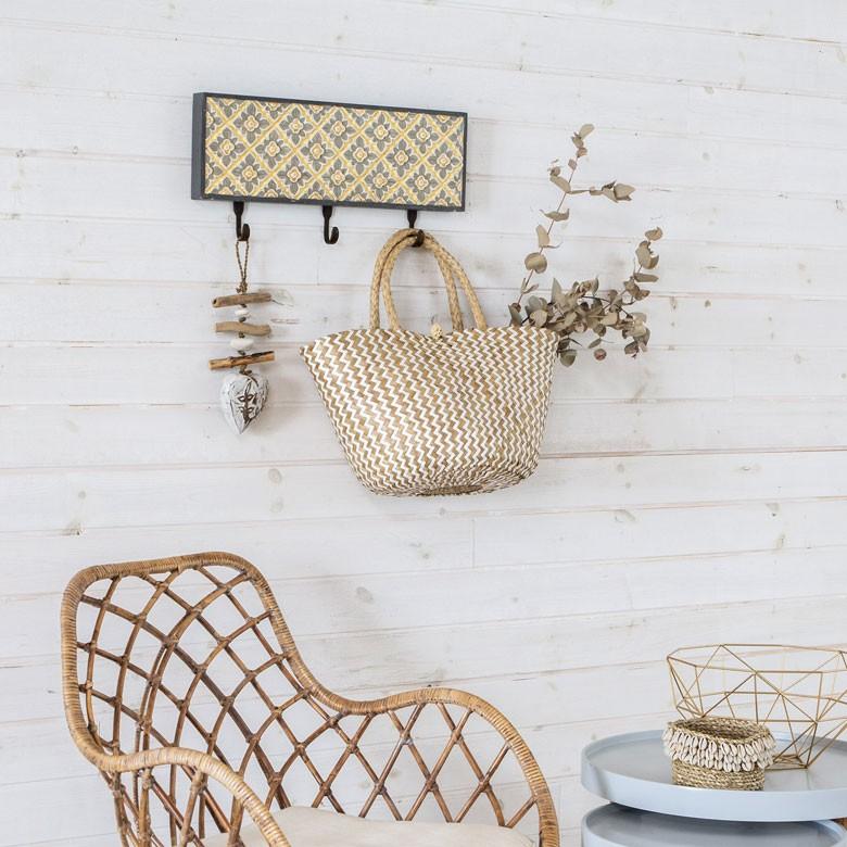 フック 壁掛け ウォールフック 3連 イエローフラワー 木彫り 花