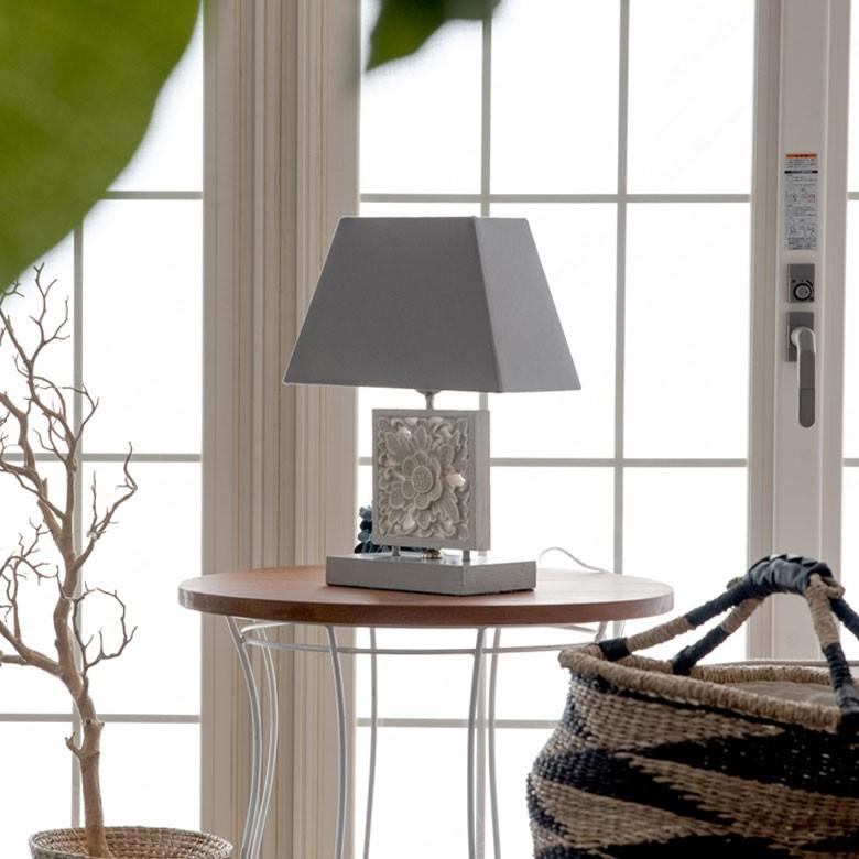 テーブルランプ デスクライト スタンドライト ホワイトオリエンタル 木彫り 花モチーフ コットンシェード 照明 電気スタンド アジアン雑貨 バリ 13628 | ブランド登録なし | 15