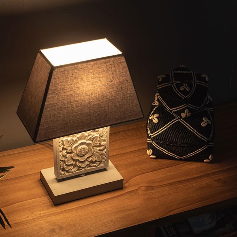 テーブルランプ デスクライト スタンドライト ホワイトオリエンタル 木彫り 花モチーフ コットンシェード 照明 電気スタンド アジアン雑貨 バリ Elements 通販 Yahoo ショッピング