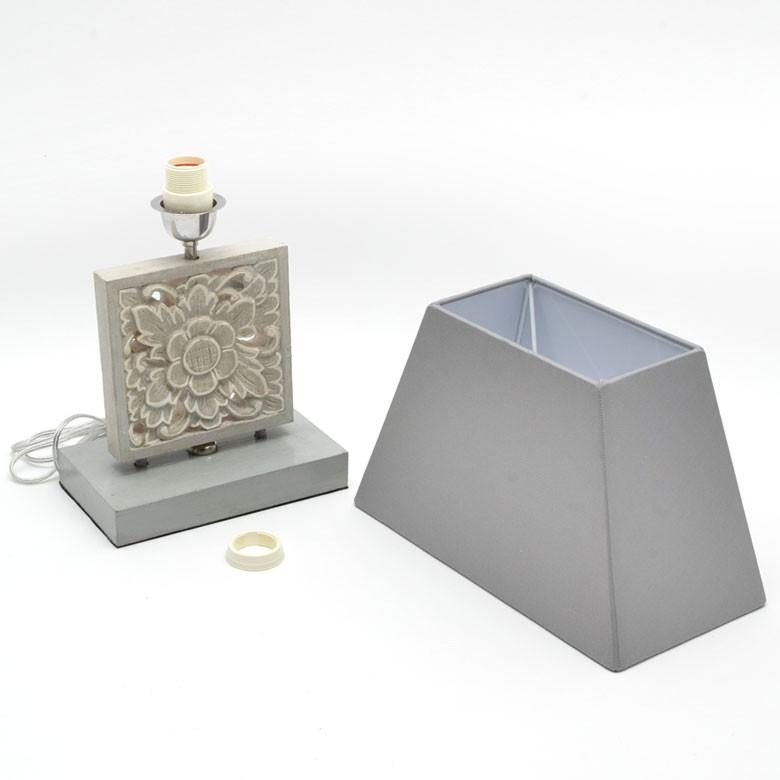 テーブルランプ デスクライト スタンドライト ホワイトオリエンタル 木彫り 花モチーフ コットンシェード 照明 電気スタンド アジアン雑貨 バリ 13628 | ブランド登録なし | 18