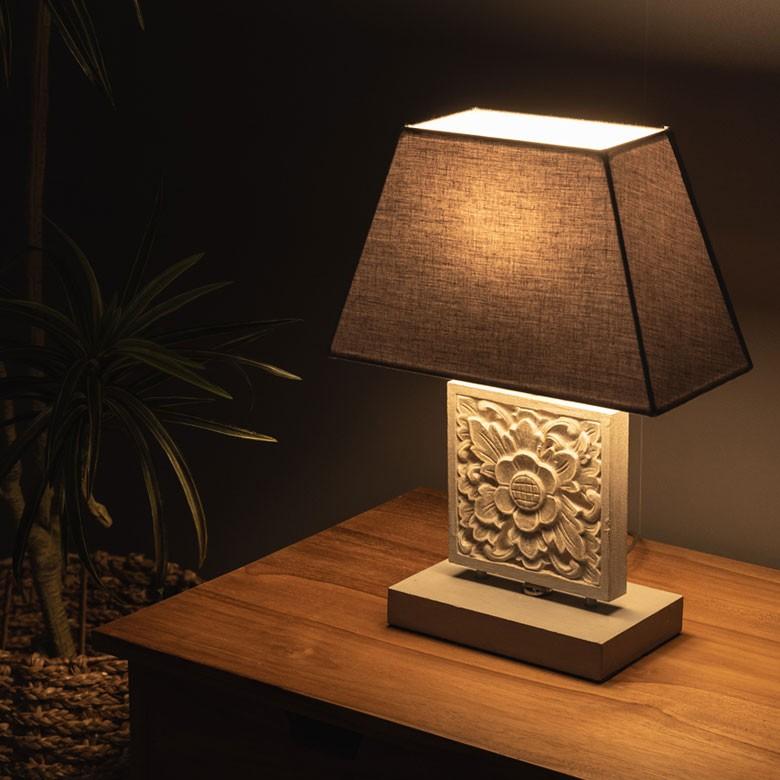 テーブルランプ デスクライト スタンドライト ホワイトオリエンタル 木彫り 花モチーフ コットンシェード 照明 電気スタンド アジアン雑貨 バリ Elements 通販 Yahoo ショッピング