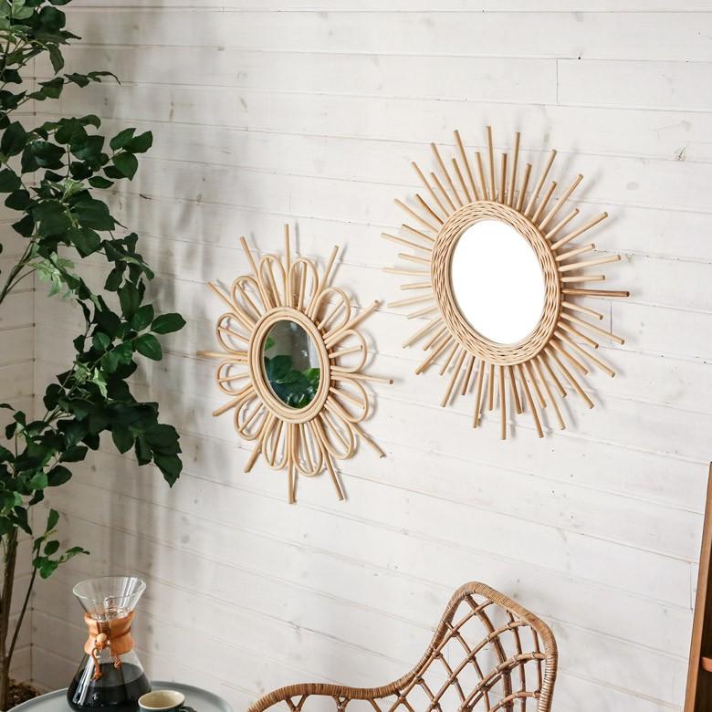 ミラー 鏡 壁掛け ウォールミラー 丸型 ラタン 壁掛けミラー サンミラー 西海岸 レストラン カフェ 店舗用 バリ おしゃれ 13703 | ブランド登録なし | 10