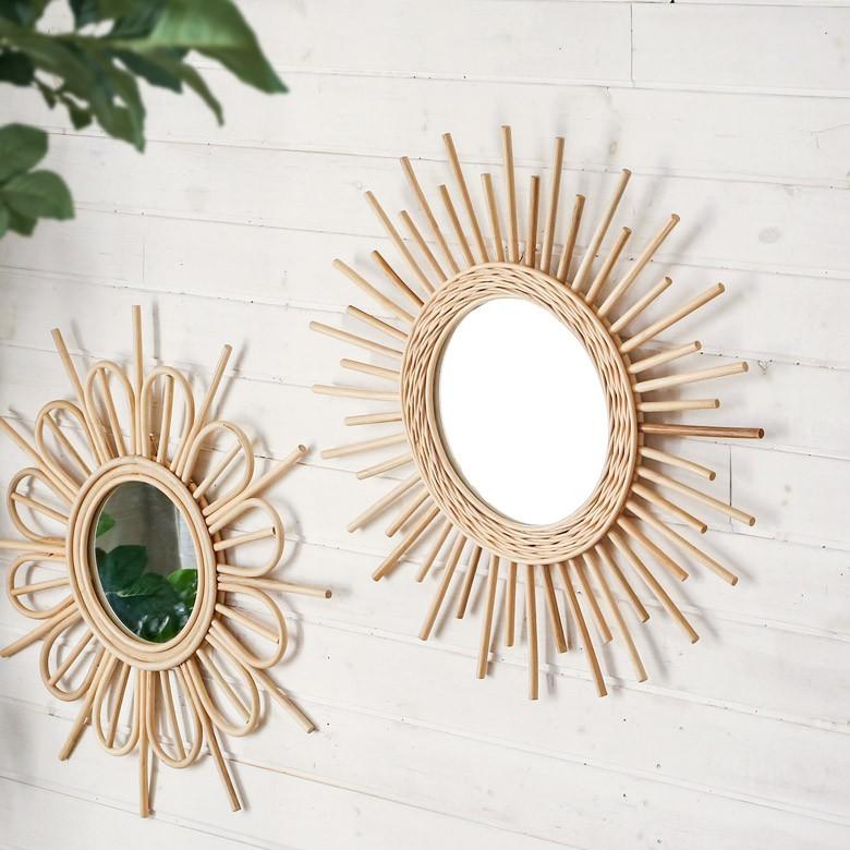 ミラー 鏡 壁掛け ウォールミラー 丸型 ラタン 壁掛けミラー サンミラー 西海岸 レストラン カフェ 店舗用 バリ おしゃれ 13703 | ブランド登録なし | 03