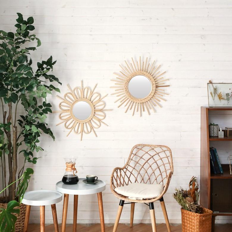 ミラー 鏡 壁掛け ウォールミラー 丸型 ラタン 壁掛けミラー サンミラー 西海岸 レストラン カフェ 店舗用 バリ おしゃれ 13703 | ブランド登録なし | 05