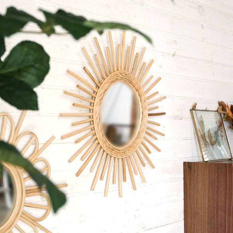 ミラー 鏡 壁掛け ウォールミラー 丸型 ラタン 壁掛けミラー サンミラー 西海岸 レストラン カフェ 店舗用 バリ おしゃれ 13703 | ブランド登録なし | 08