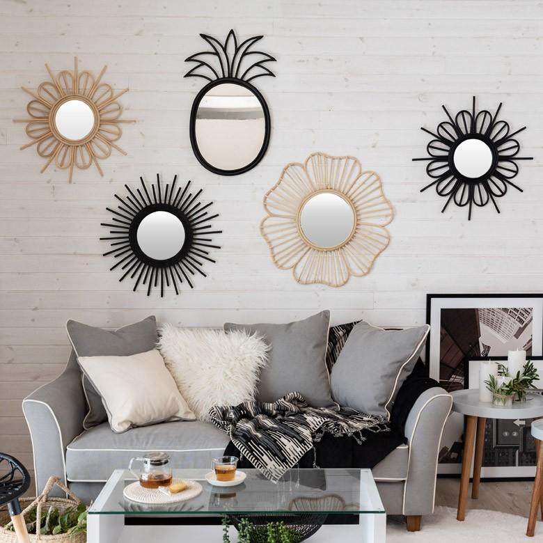 高さ104 ラタン ウォールミラー アジアン ビンテージ レトロ