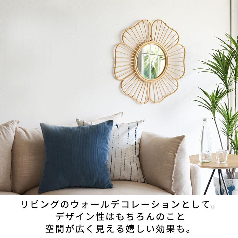 鏡 壁掛け ミラー ラタン ウォールミラー 丸 フラワー 壁掛鏡 ラタンミラー デザインミラー 花 おしゃれ 北欧 リゾート 雑貨 インテリア 西海岸 13709 | ELEMENTS（インテリア） | 09