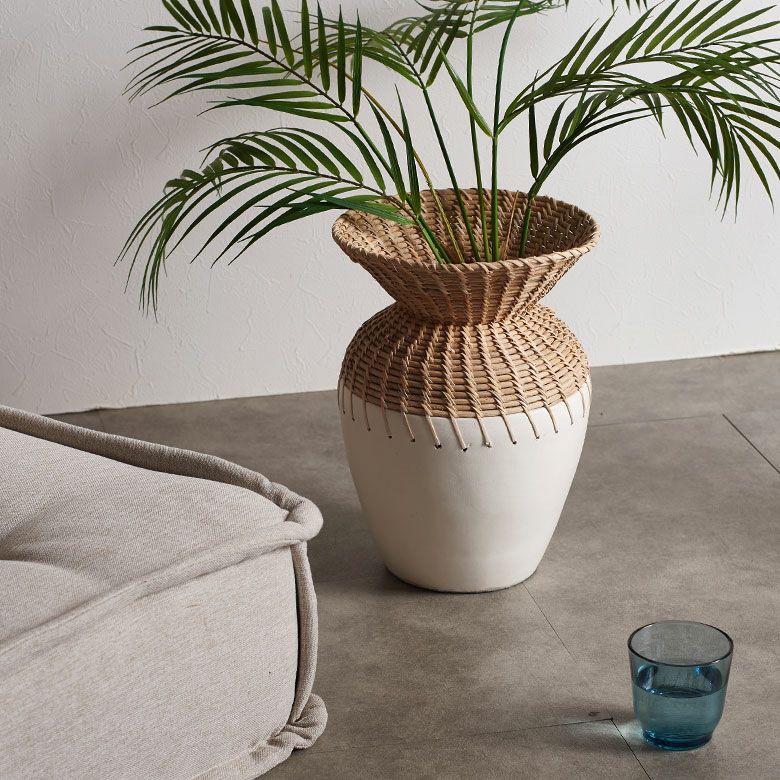 フラワーベース テラコッタ製 花瓶 大型 白 陶器 生花 造花 ドライフラワー アートプランツ フェイクグリーン 置物 アジアン雑貨 水入れ不可 1372 | ブランド登録なし | 18