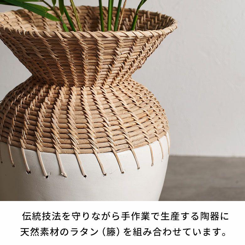 フラワーベース テラコッタ製 花瓶 大型 白 陶器 生花 造花