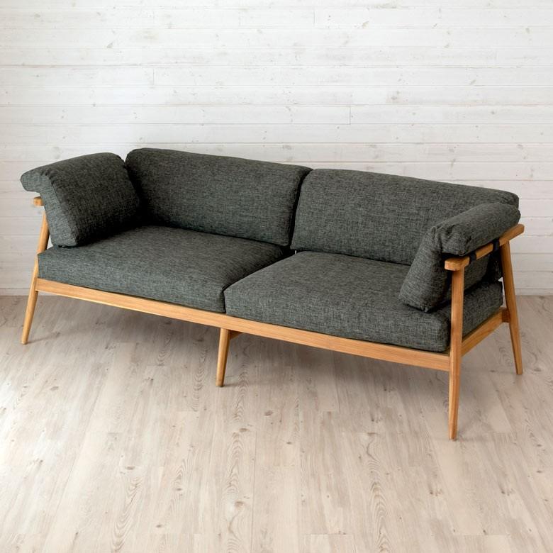 ソファ 3人掛け 肘掛けつき 天然木製 幅190cm「TAKE TEAK」 天然木 チーク材 ファブリック グレー 北欧 モダン シンプル 13730 | ブランド登録なし | 14