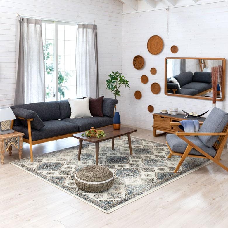 ソファ 3人掛け 肘掛けつき 天然木製 幅190cm「TAKE TEAK」 天然木 チーク材 ファブリック グレー 北欧 モダン シンプル 13730 | ブランド登録なし | 19