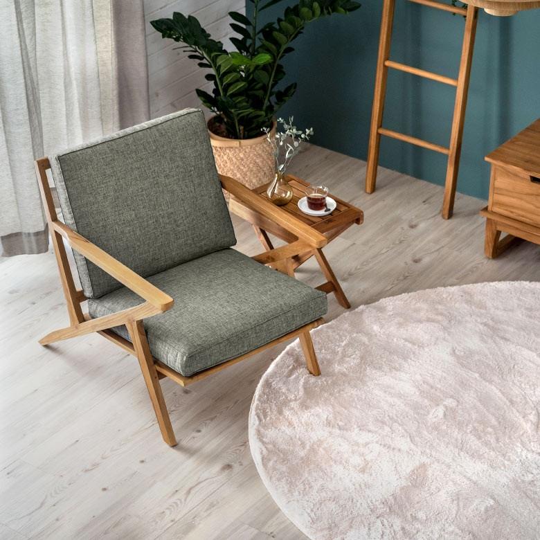 ソファ 1人掛け 肘掛けつき 天然木製 幅190cm「TAKE TEAK」 天然木 チーク材 ファブリック グレー 北欧 モダン シンプル 13731 | ブランド登録なし | 19