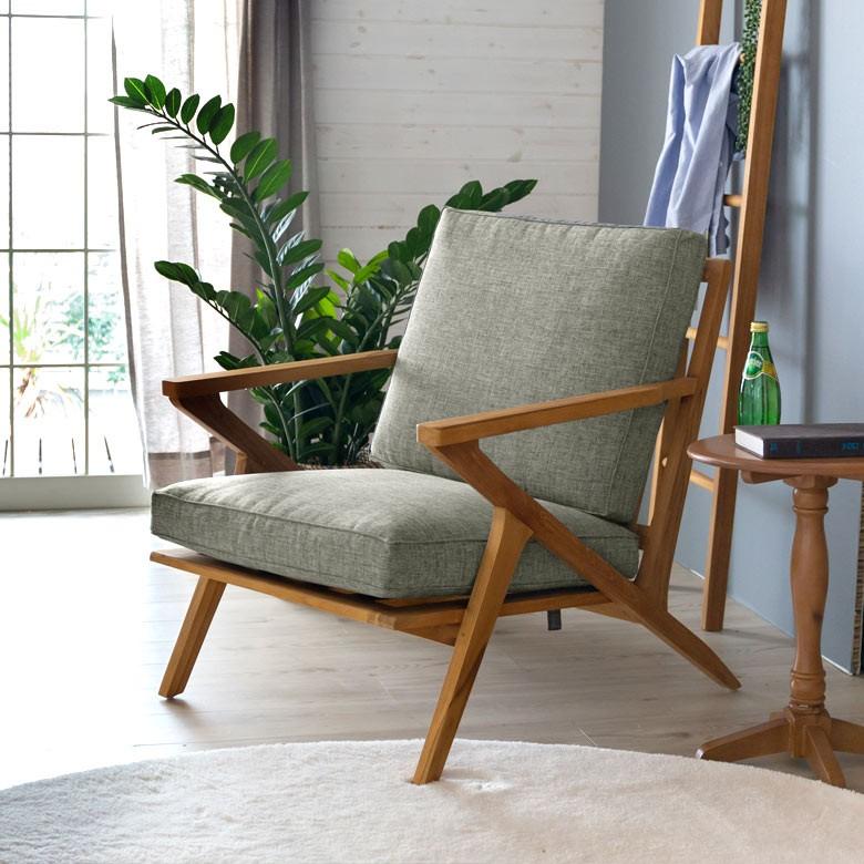 ソファ 1人掛け 肘掛けつき 天然木製 幅190cm「TAKE TEAK」 天然木 チーク材 ファブリック グレー 北欧 モダン シンプル 13731 | ブランド登録なし | 02