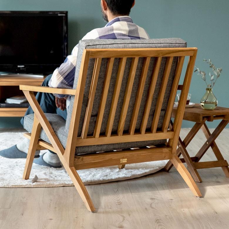 ソファ 1人掛け 肘掛けつき 天然木製 幅190cm「TAKE TEAK」 天然木 チーク材 ファブリック グレー 北欧 モダン シンプル 13731 | ブランド登録なし | 04