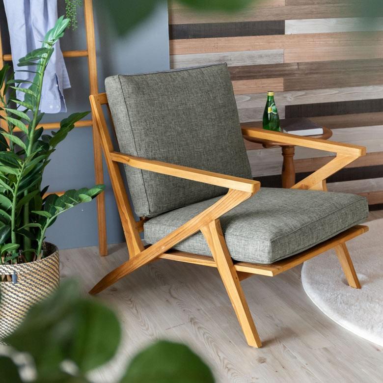 ソファ 1人掛け 肘掛けつき 天然木製 幅190cm「TAKE TEAK」 天然木 チーク材 ファブリック グレー 北欧 モダン シンプル 13731 | ブランド登録なし | 09