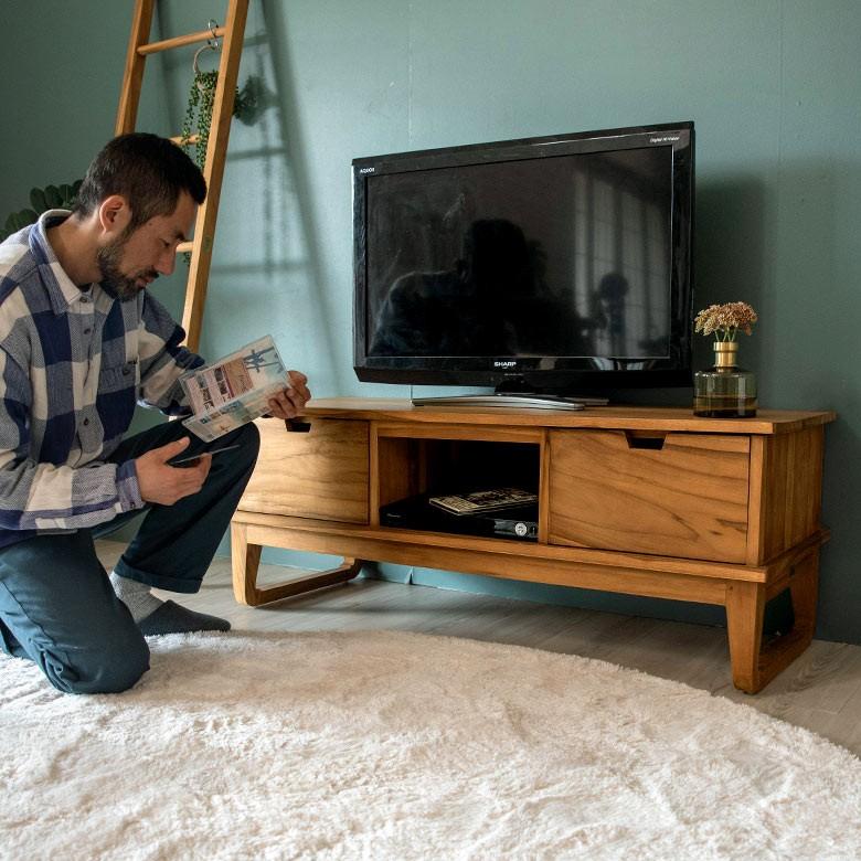 TVボード テレビ台 ローボード オーディオボード 収納付き 天然木製「TAKE TEAK」 チーク材 鏡台 アメリカン 北欧 モダン シンプル 13735 | ブランド登録なし | 02