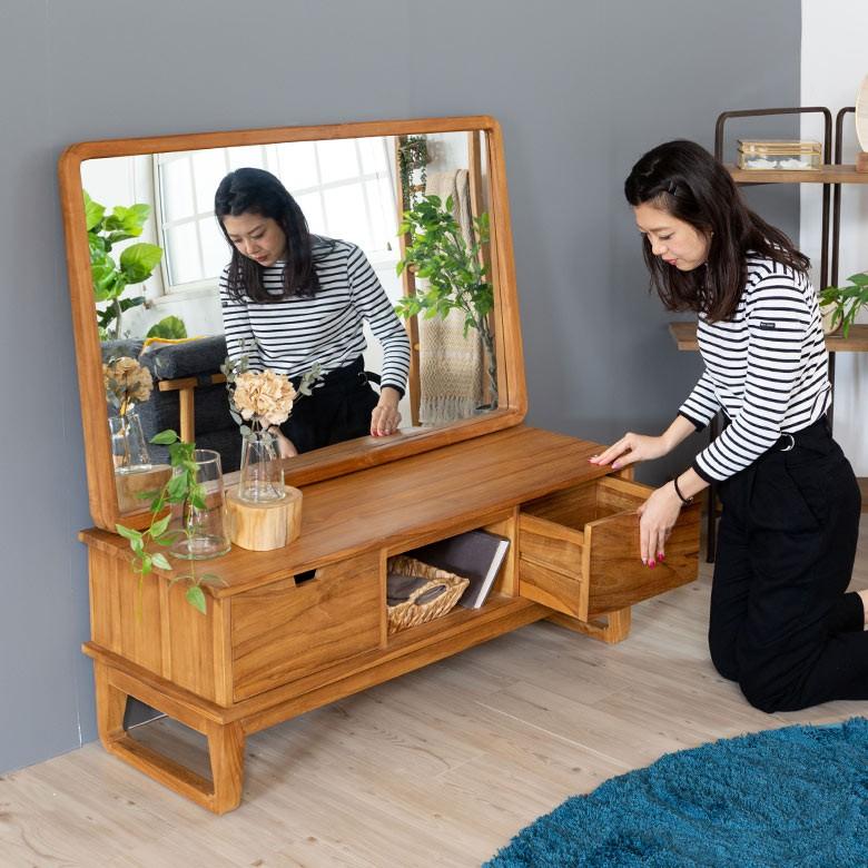 壁掛けミラー 鏡 メイク台 天然木製「TAKE TEAK」 チーク材 鏡台 アメリカン 北欧 モダン シンプル 13736 | ブランド登録なし | 09