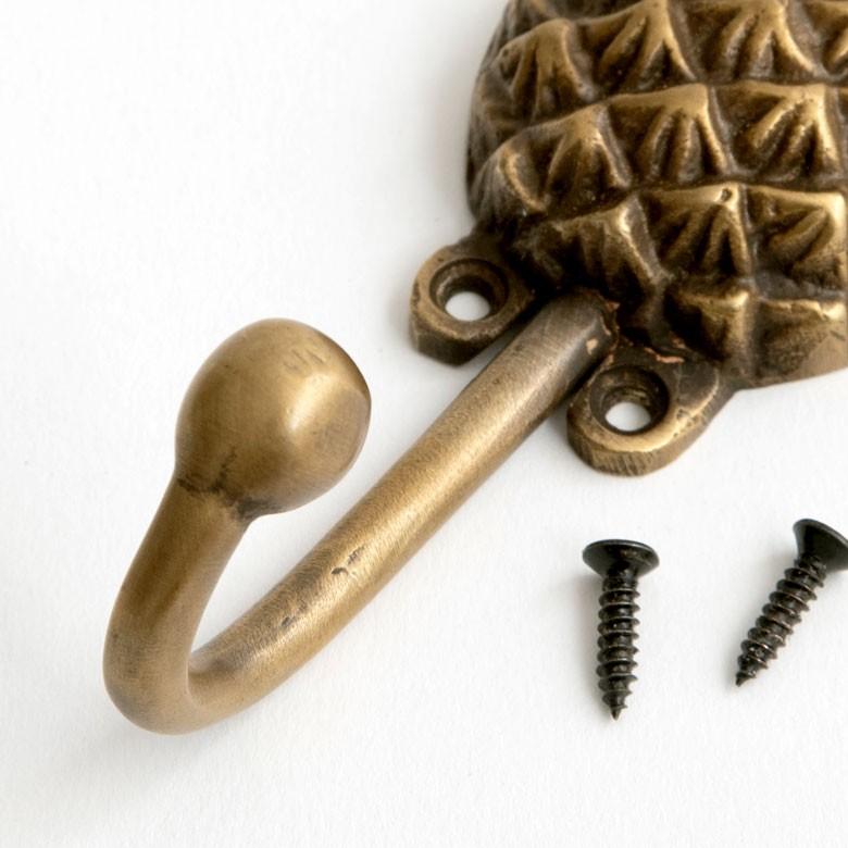 フック 壁掛け ウォール フック パイナップル型 Mサイズ アンティーク風 真鍮製 木ネジ付 壁フック ブロンズ 洗面所 トイレ ドア 壁掛け収納 アジア工房 13744 | ブランド登録なし | 02