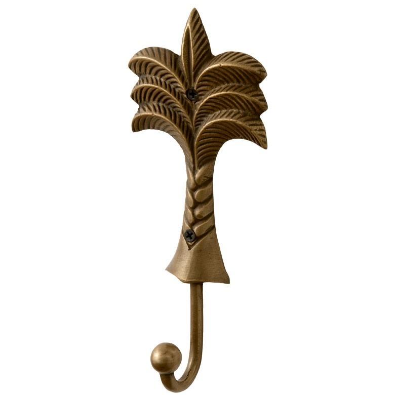 フック 壁掛け ウォール フック パームツリー型 Lサイズ アンティーク風 真鍮製 木ネジ付 壁フック ブロンズ 洗面所 トイレ ドア 壁掛け収納 アジア工房 13745 | ブランド登録なし