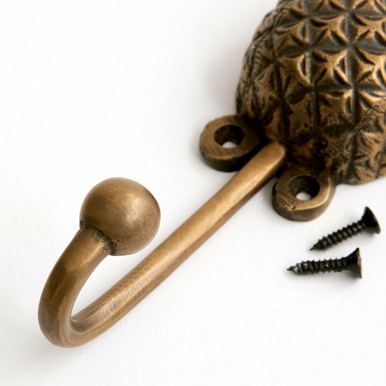 フック 壁掛け ウォール フック パイナップル型 Lサイズ アンティーク風 真鍮製 木ネジ付 壁フック ブロンズ 洗面所 トイレ ドア 壁掛け収納 アジア工房 13746 | ブランド登録なし | 02