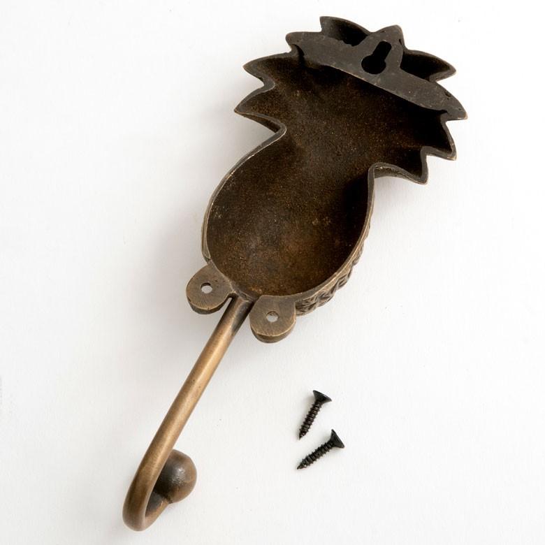 フック 壁掛け ウォール フック パイナップル型 Lサイズ アンティーク風 真鍮製 木ネジ付 壁フック ブロンズ 洗面所 トイレ ドア 壁掛け収納 アジア工房 13746 | ブランド登録なし | 03