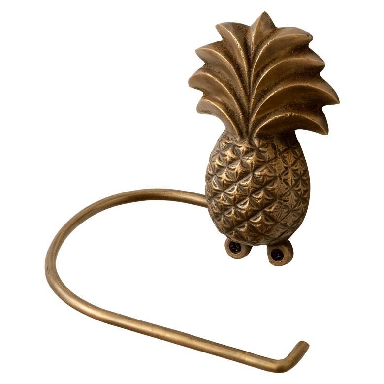 トイレットペーパーホルダー パイナップル 壁掛けフック ウォールフック 約15cm アンティーク風 真鍮製 ブロンズ 洗面所 トイレ ドア 吊り下げ アジア工房 13748 | ブランド登録なし