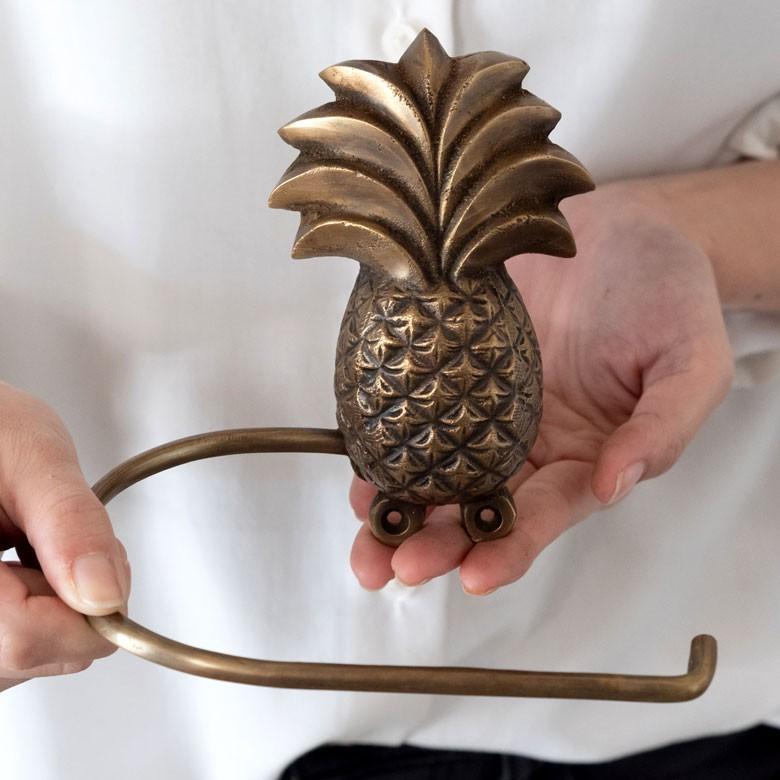 トイレットペーパーホルダー パイナップル 壁掛けフック ウォールフック 約15cm アンティーク風 真鍮製 ブロンズ 洗面所 トイレ ドア 吊り下げ アジア工房 13748 | ブランド登録なし | 07