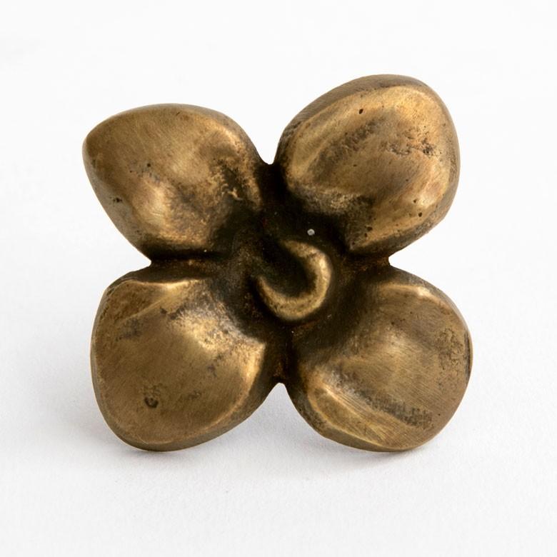 取っ手 ドアノブ 真鍮製 オーキッド型 欄の花 幅5cm 高さ5cm アンティーク風  つまみ DIY 付け替え 引き出し 家具 ハンドル 真鍮ノブ アジア工房 13759 | ブランド登録なし | 02