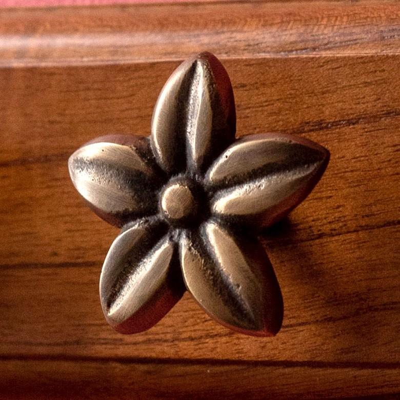 取っ手 ドアノブ 真鍮製 プルメリア型 Mサイズ 幅5cm 高さ5cm アンティーク風  つまみ DIY 付け替え 引き出し 家具 ハンドル 真鍮ノブ アジア工房 13760 | ブランド登録なし