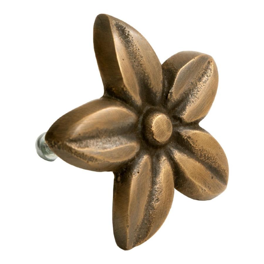 取っ手 ドアノブ 真鍮製 プルメリア型 Mサイズ 幅5cm 高さ5cm アンティーク風  つまみ DIY 付け替え 引き出し 家具 ハンドル 真鍮ノブ アジア工房 13760 | ブランド登録なし | 10