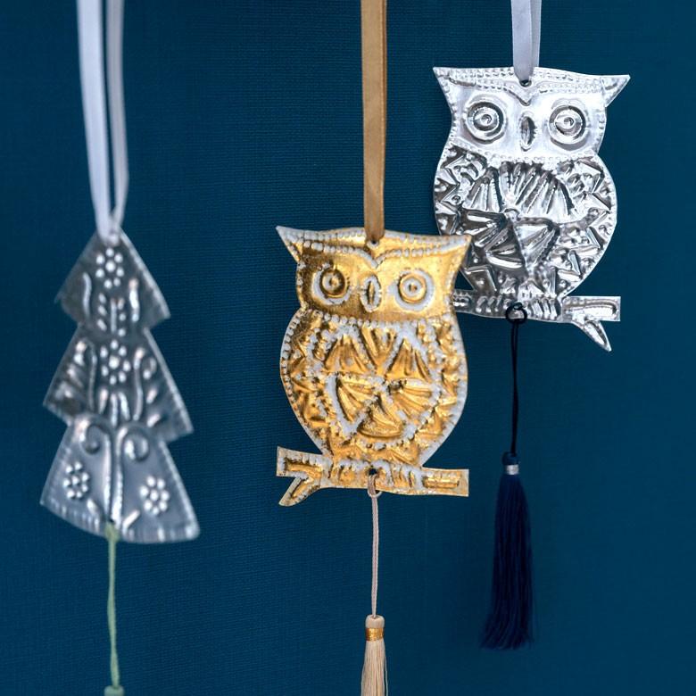 クリスマス オーナメント 壁飾り フクロウ Xmas アルミ製 オブジェ クリスマス雑貨 シルバー ゴールド パーティー おしゃれ 13821 | ブランド登録なし | 14
