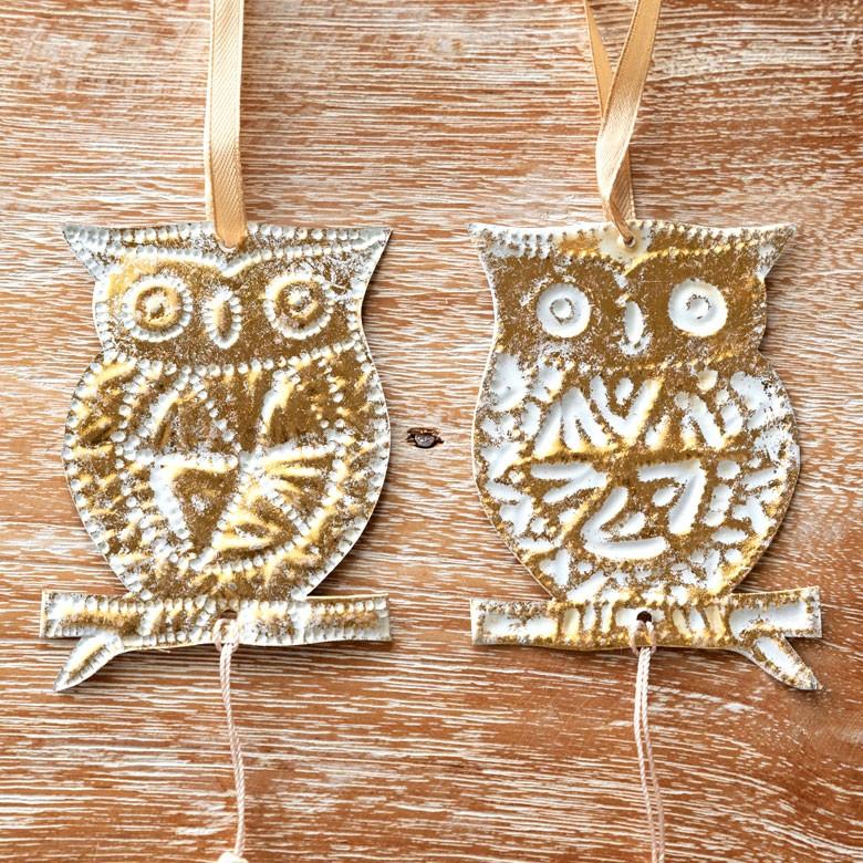 クリスマス オーナメント 壁飾り フクロウ Xmas アルミ製 オブジェ クリスマス雑貨 シルバー ゴールド パーティー おしゃれ 13821 | ブランド登録なし | 11