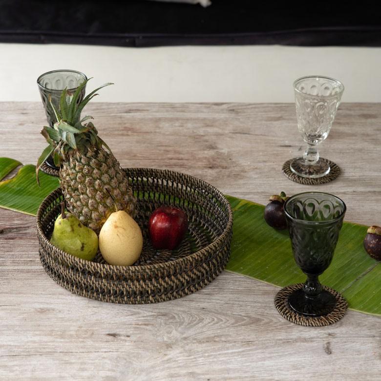トレイ ラタン製 円形 かごバスケット デコレーショントレイ フルーツバスケット 小物収納 かご 小物入れ 籐 アジアン雑貨 13827 | ELEMENTS（インテリア） | 18