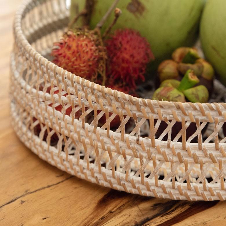 トレイ ラタン製 円形 かごバスケット デコレーショントレイ フルーツバスケット 小物収納 かご 小物入れ 籐 アジアン雑貨 13827 | ELEMENTS（インテリア） | 09