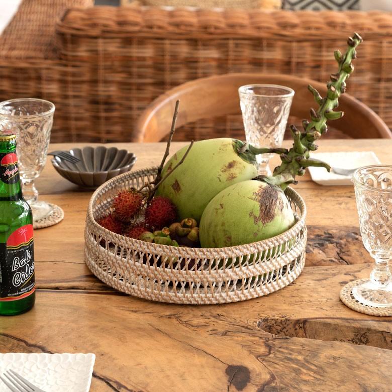 トレイ ラタン製 円形 かごバスケット デコレーショントレイ フルーツバスケット 小物収納 かご 小物入れ 籐 アジアン雑貨 13827 | ELEMENTS（インテリア） | 11