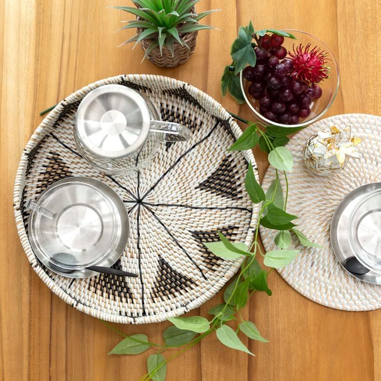 トレー ラウンドトレイ デコレーショントレイ ラタン製 籐 果物かご 丸型 小物入れ 収納 バリ雑貨 おしゃれ アジアン 13832 | ブランド登録なし | 11