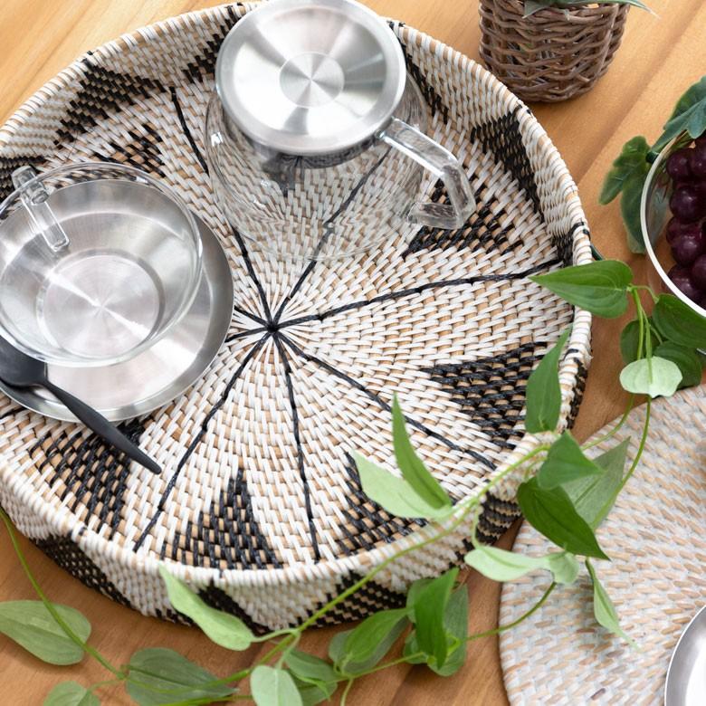 トレー ラウンドトレイ デコレーショントレイ ラタン製 籐 果物かご 丸型 小物入れ 収納 バリ雑貨 おしゃれ アジアン 13832 | ブランド登録なし | 04