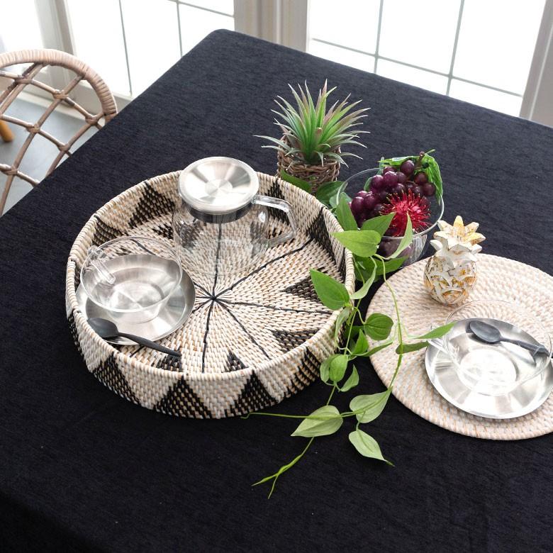 トレー ラウンドトレイ デコレーショントレイ ラタン製 籐 果物かご 丸型 小物入れ 収納 バリ雑貨 おしゃれ アジアン 13832 | ブランド登録なし | 09